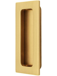 4 inch Solid Brass Modern Rectangular Pocket-Door Flush Pull in Antique Brass.
